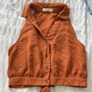 Sleeveless Collared Button-Front Tank in Burnt Orange